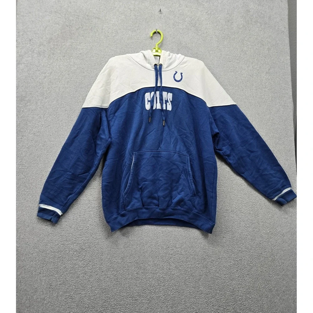 Indianapolis Colts Men Hoodie M Blue Embroidered Logo Colorblock Fleece READ